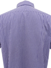 Purple check pattern logo embroidered half sleeve shirt
