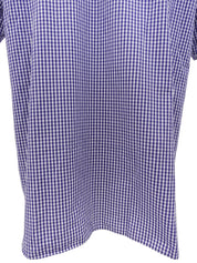 Purple check pattern logo embroidered half sleeve shirt