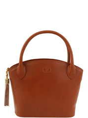 Brown leather tassel handbag