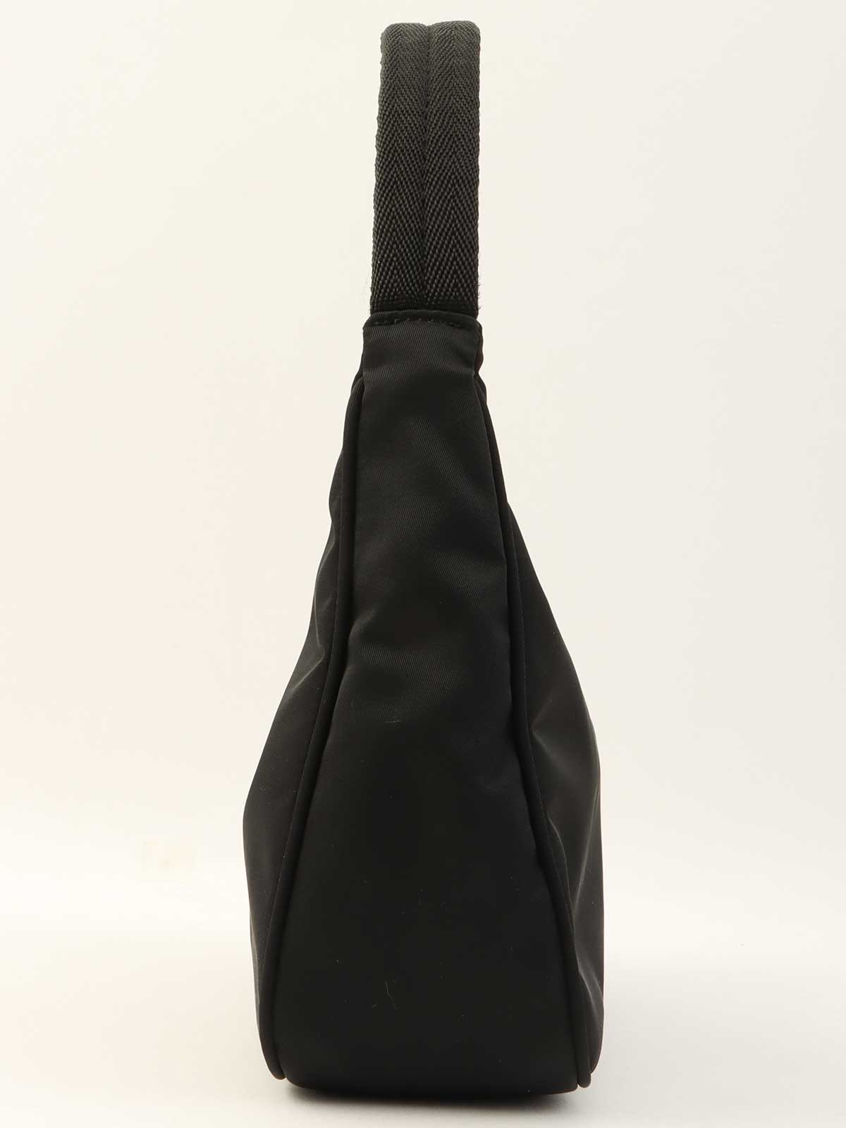 Nylon logo plate handbag in black
