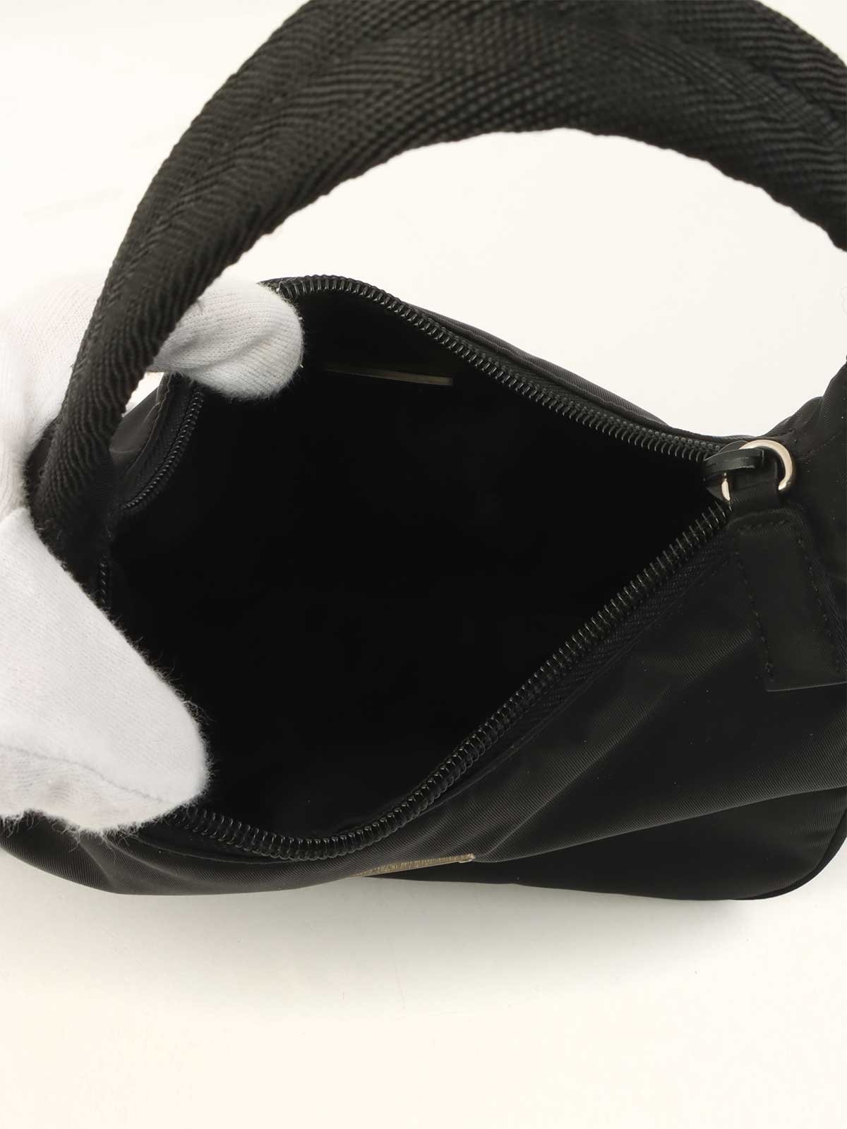 Nylon logo plate handbag in black