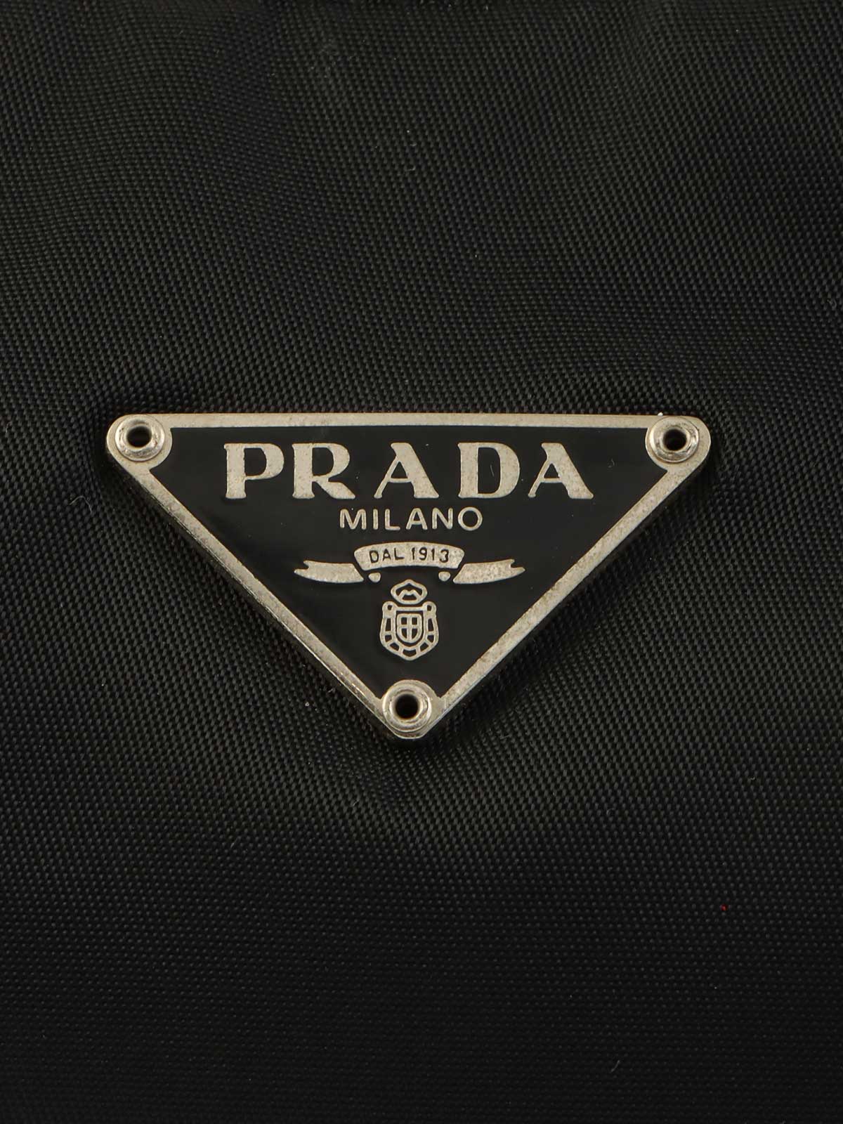 Nylon logo plate handbag in black