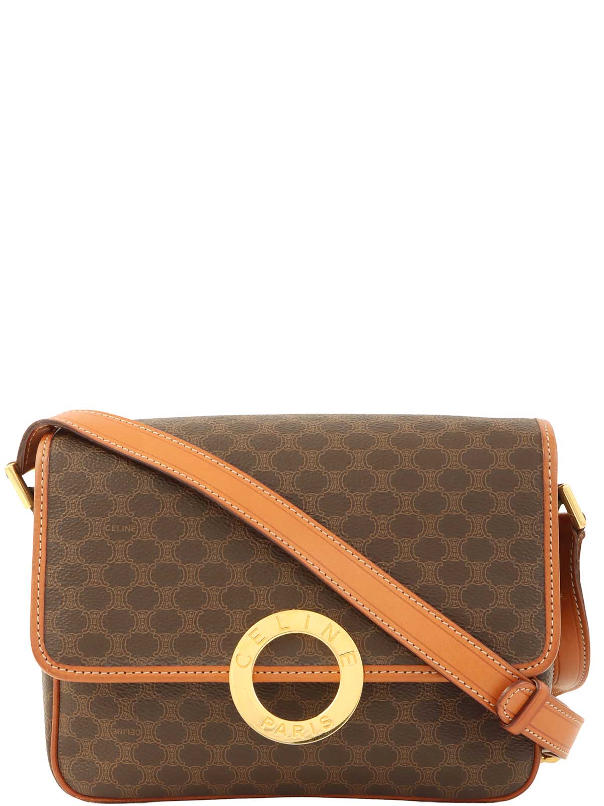 Macadam Pattern Logo Plate Shoulder Bag Brown