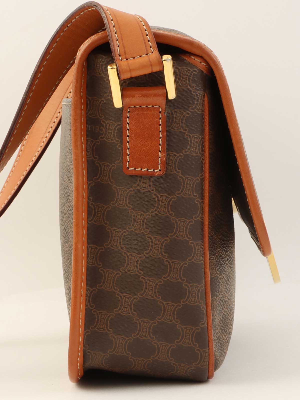Macadam Pattern Logo Plate Shoulder Bag Brown