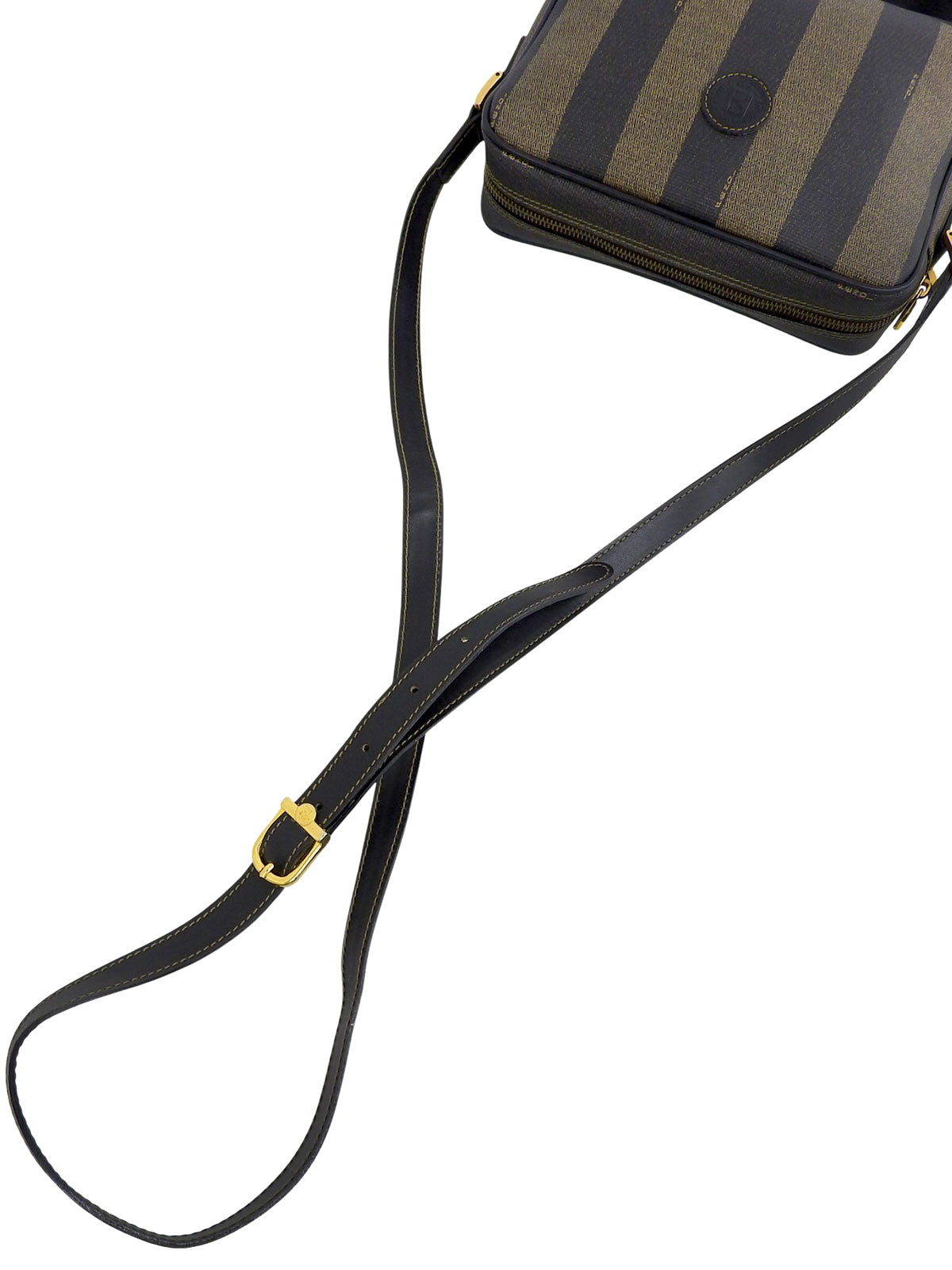 Pequin Pattern Logo Embossed Shoulder Bag Brown/Black