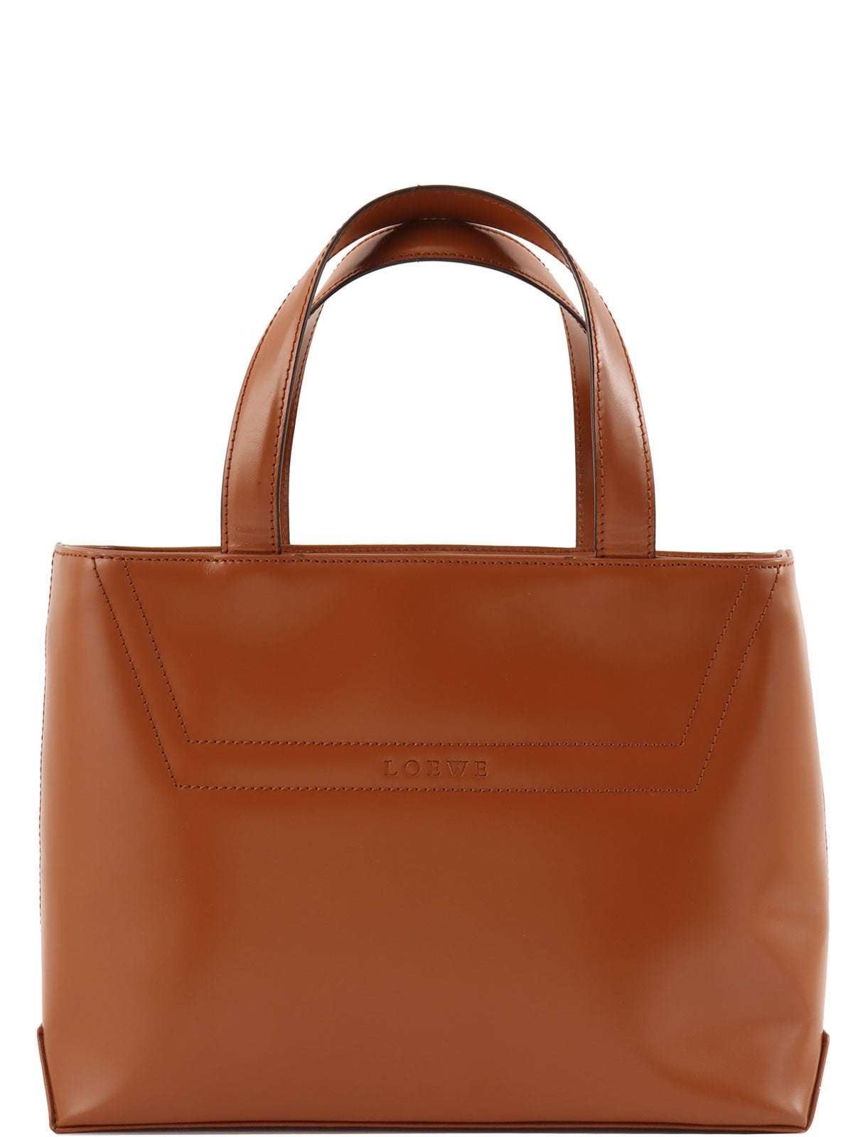 Brown logo embossed handbag