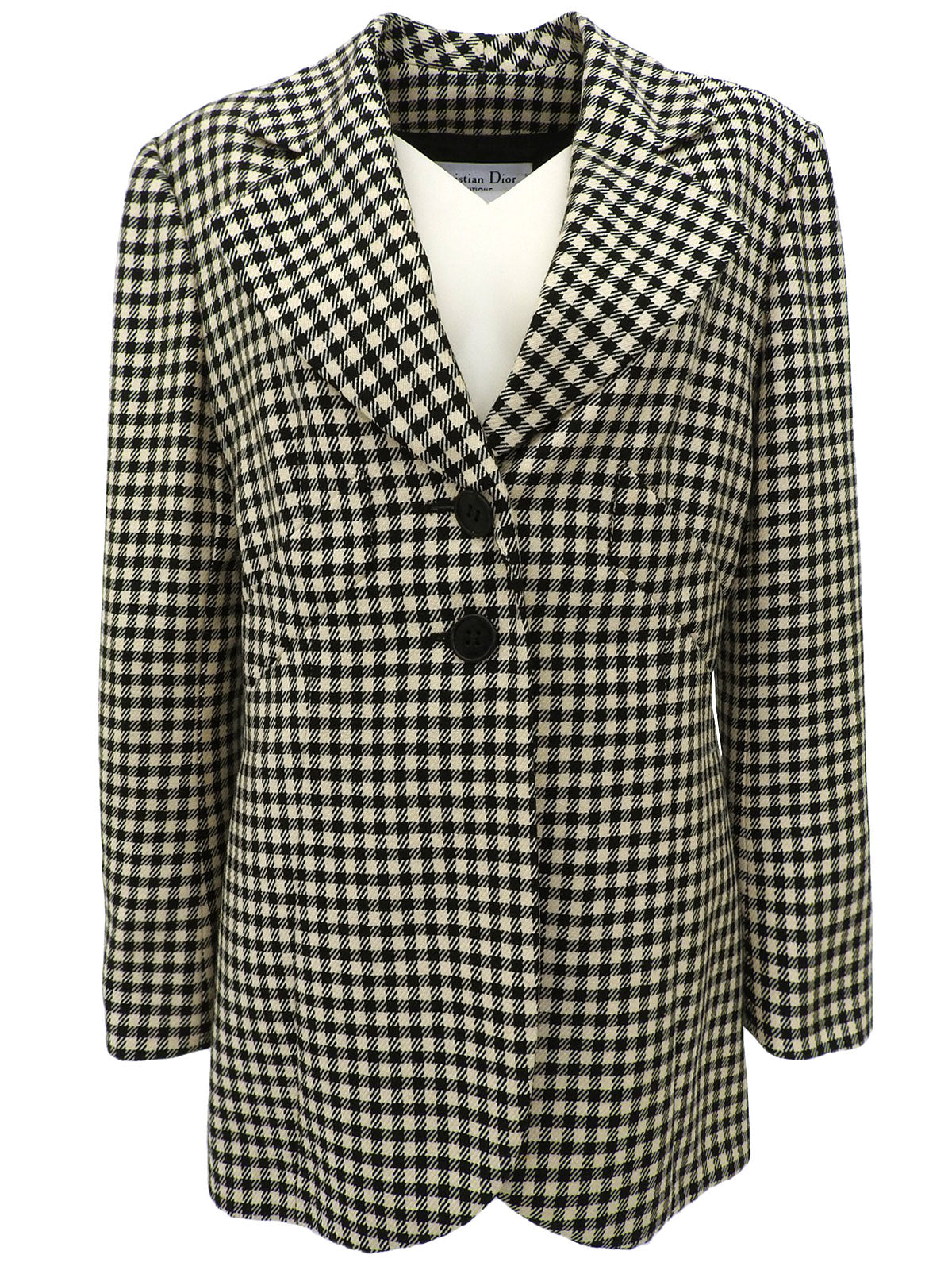 Block Check Pattern Logo Button Jacket in Ivory/Black