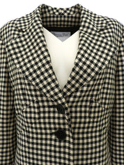 Block Check Pattern Logo Button Jacket in Ivory/Black