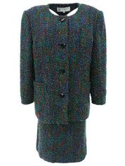 绿色/多色粗花呢圆形纽扣设置