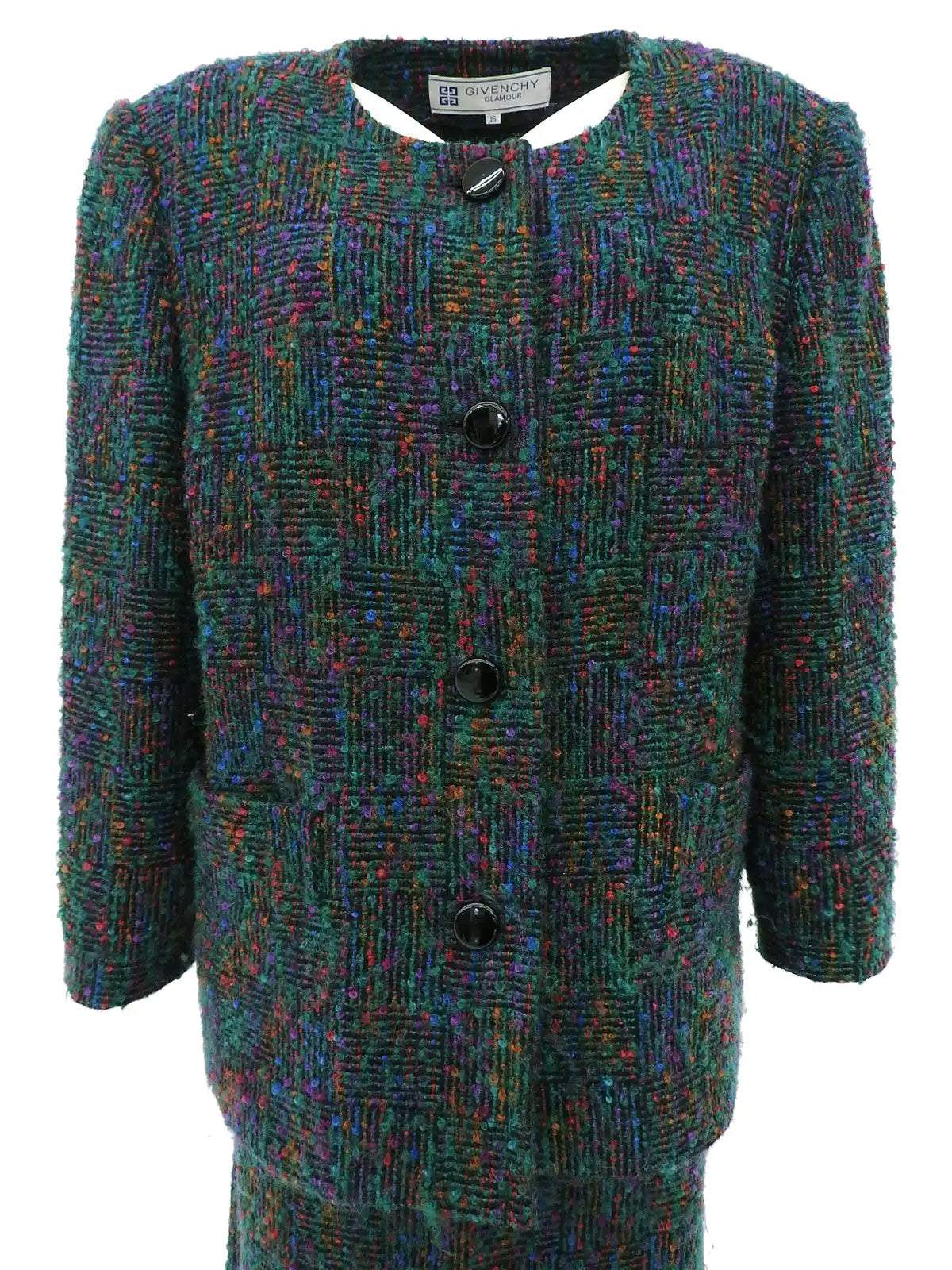 绿色/多色粗花呢圆形纽扣设置