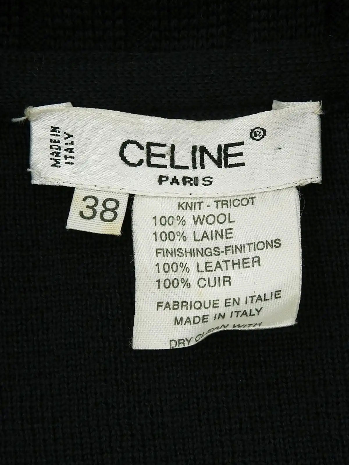 Wool and leather combination logo button knit jacket in dark green/black