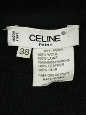 Wool and leather combination logo button knit jacket in dark green/black