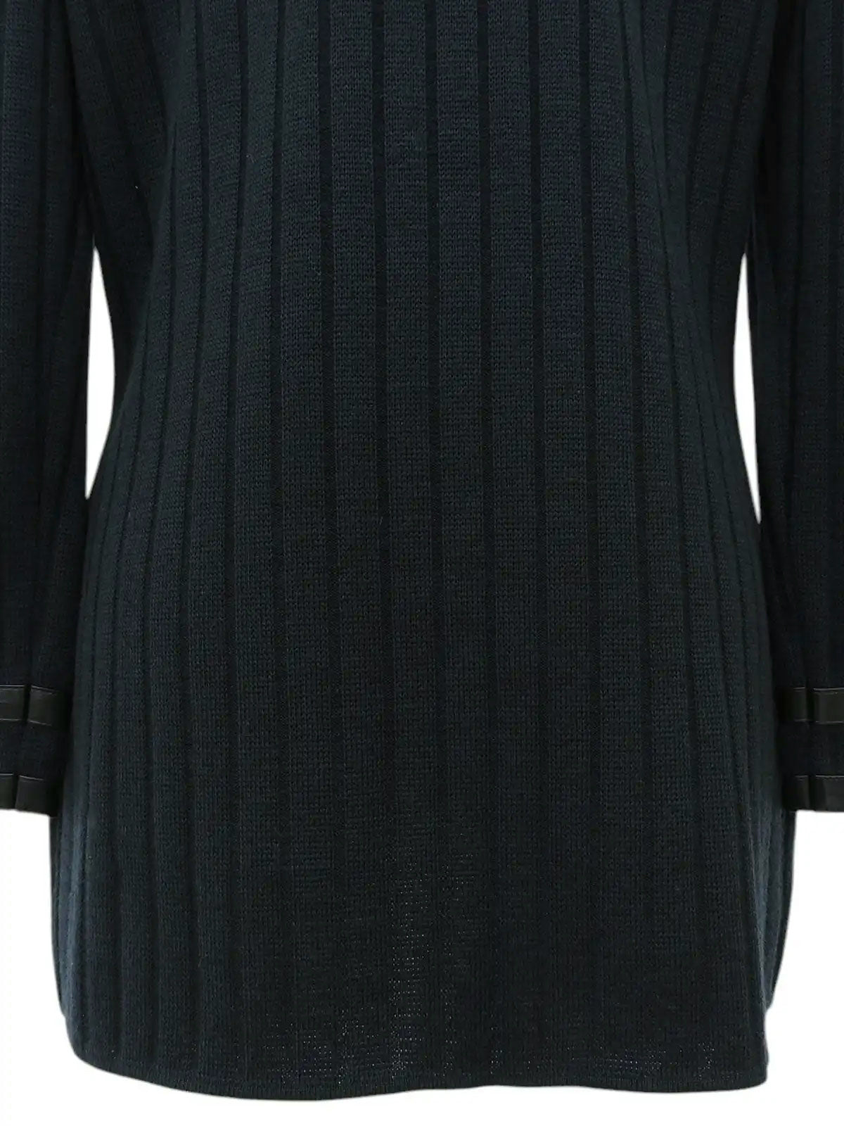 Wool and leather combination logo button knit jacket in dark green/black