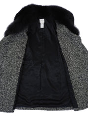 黑色/白色狐狸毛徽标纽扣大衣