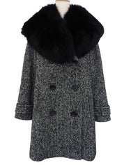 黑色/白色狐狸毛徽标纽扣大衣