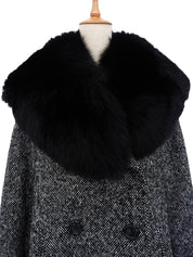 黑色/白色狐狸毛徽标纽扣大衣