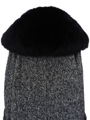 黑色/白色狐狸毛徽标纽扣大衣