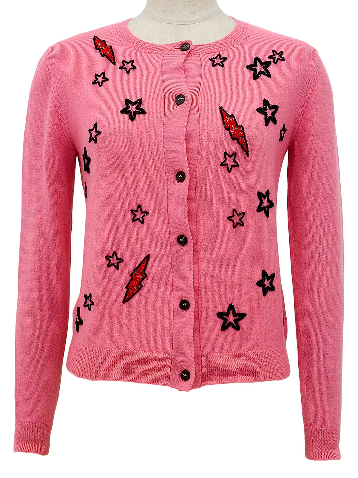 粉色、黑色和红色羊毛串珠星形图案开衫