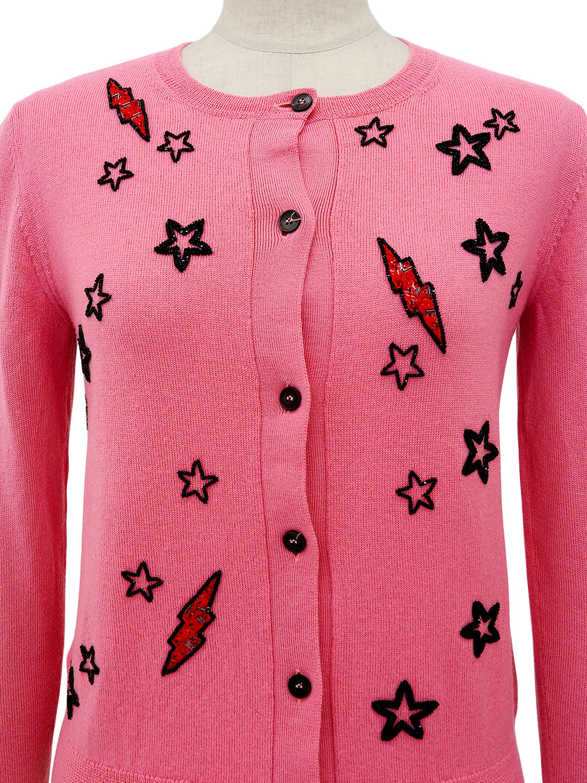 粉色、黑色和红色羊毛串珠星形图案开衫