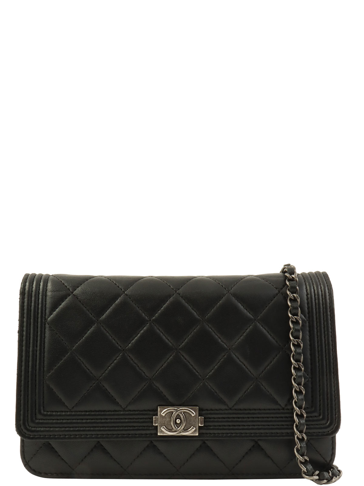 2014 Boy Chanel CC Mark Plate Chain Wallet in Black