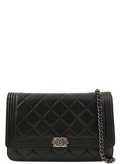 2014 Boy Chanel CC Mark Plate Chain Wallet in Black