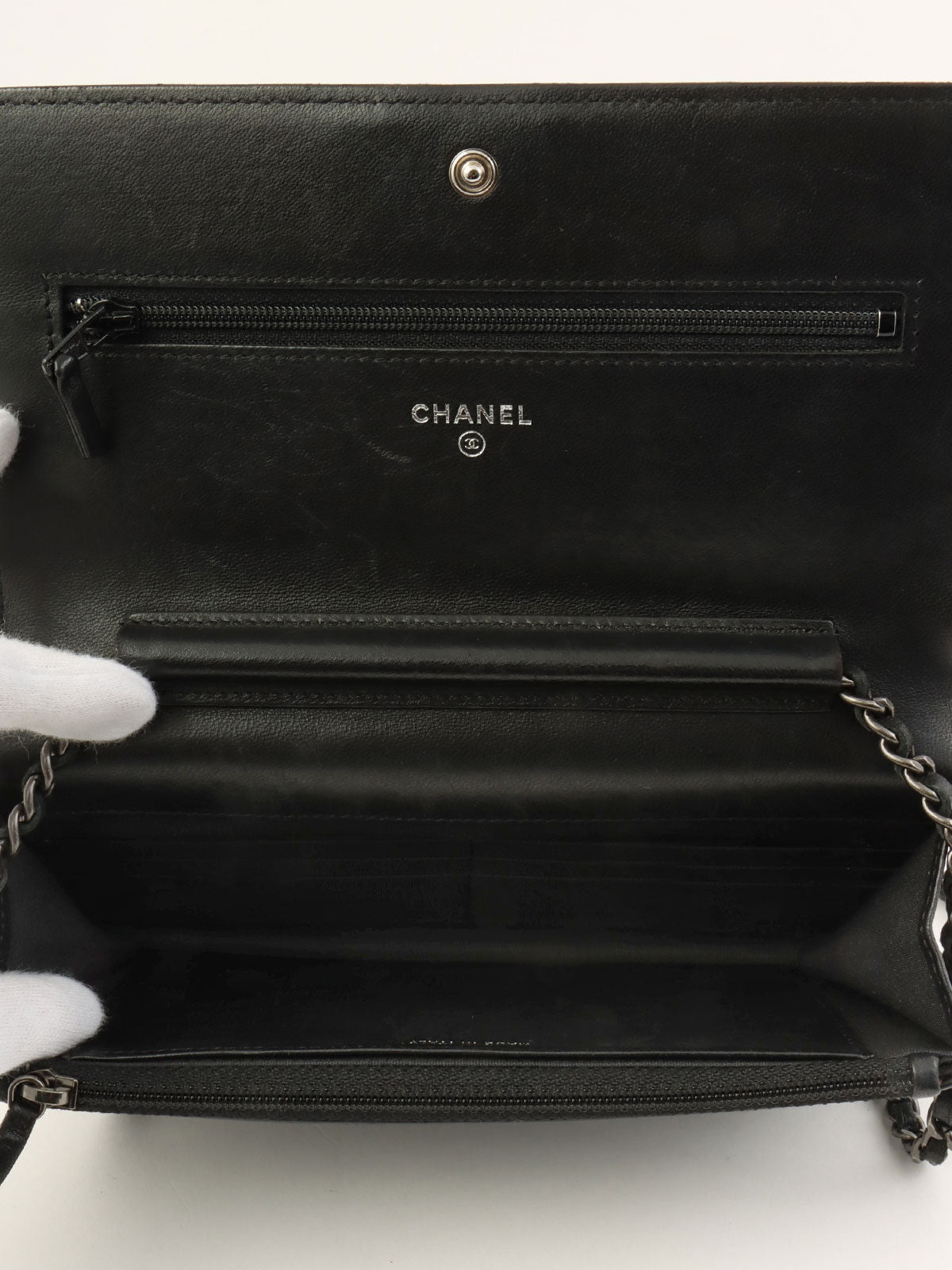 2014 Boy Chanel CC Mark Plate Chain Wallet in Black