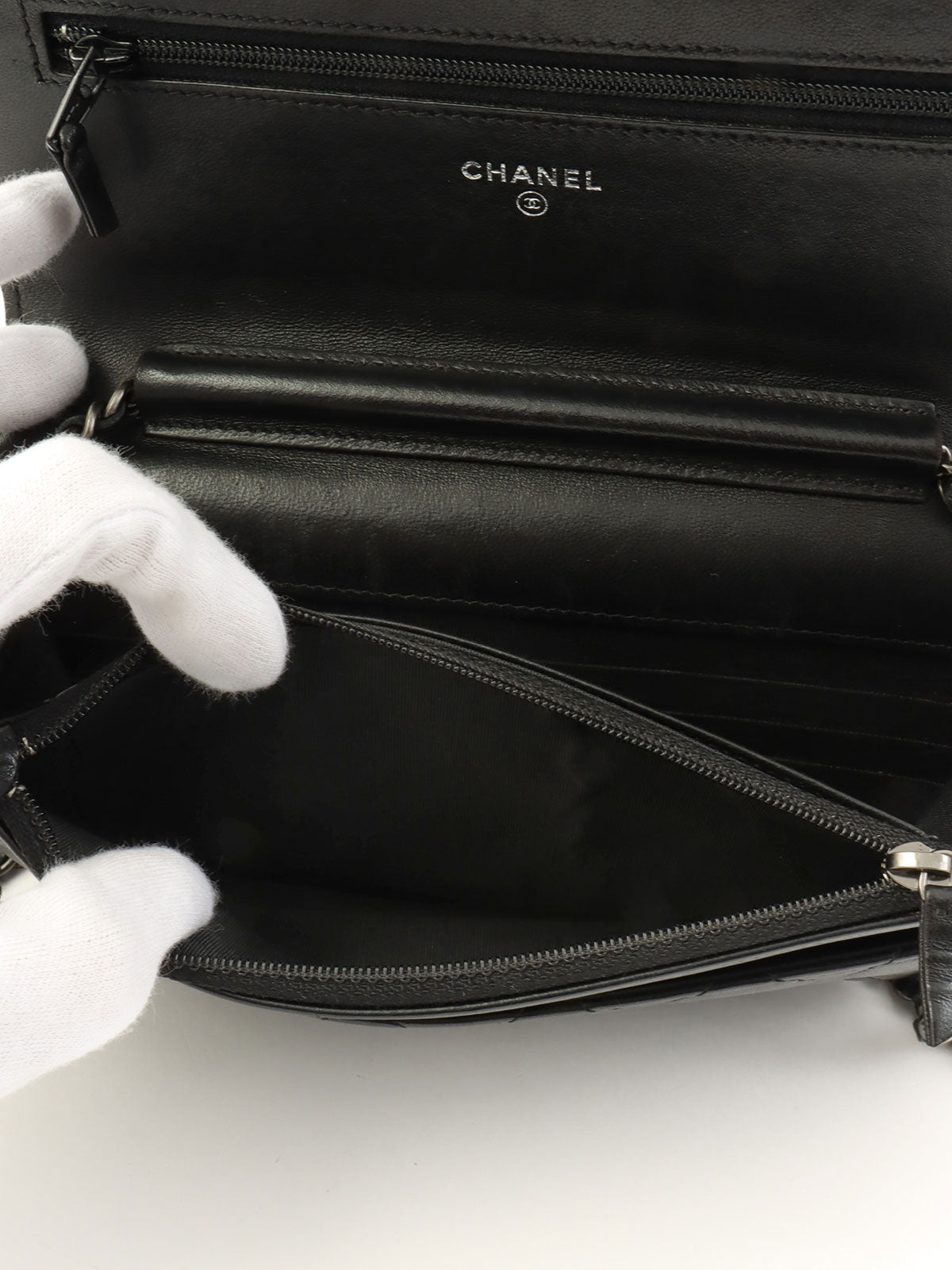 2014 Boy Chanel CC Mark Plate Chain Wallet in Black