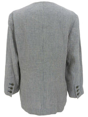 Linen gingham check pattern collarless jacket in blue