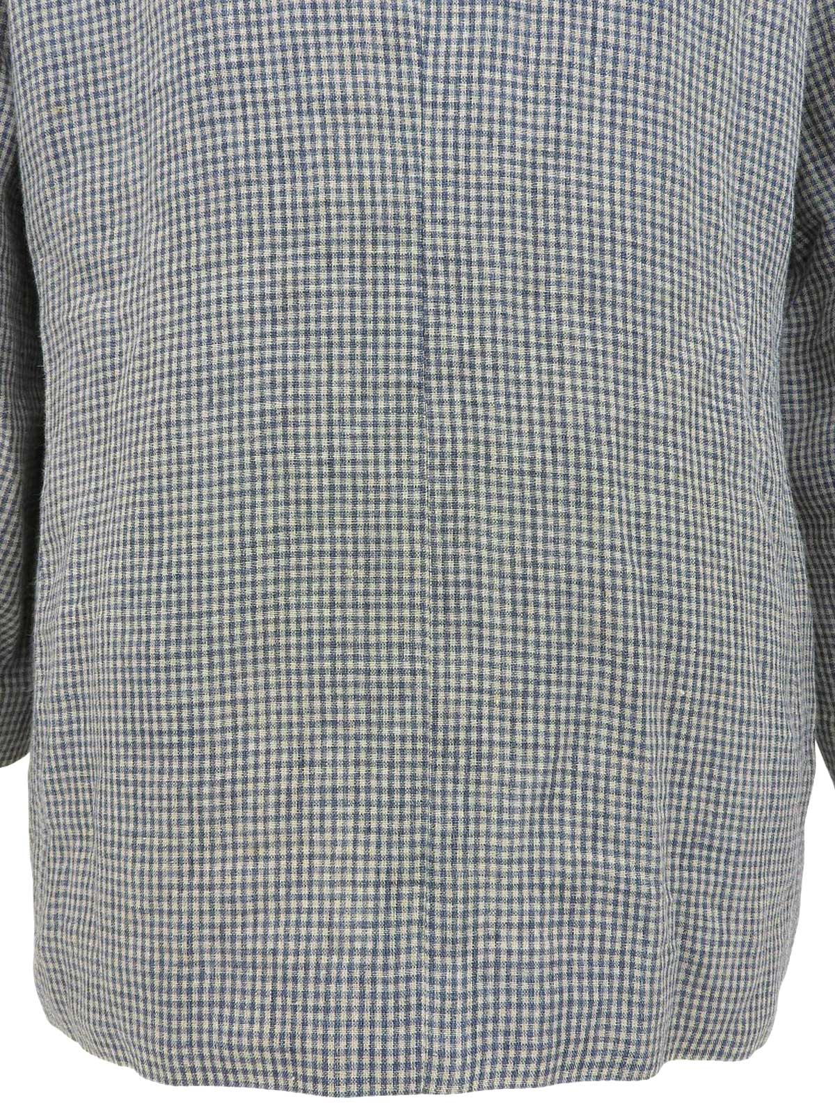 Linen gingham check pattern collarless jacket in blue