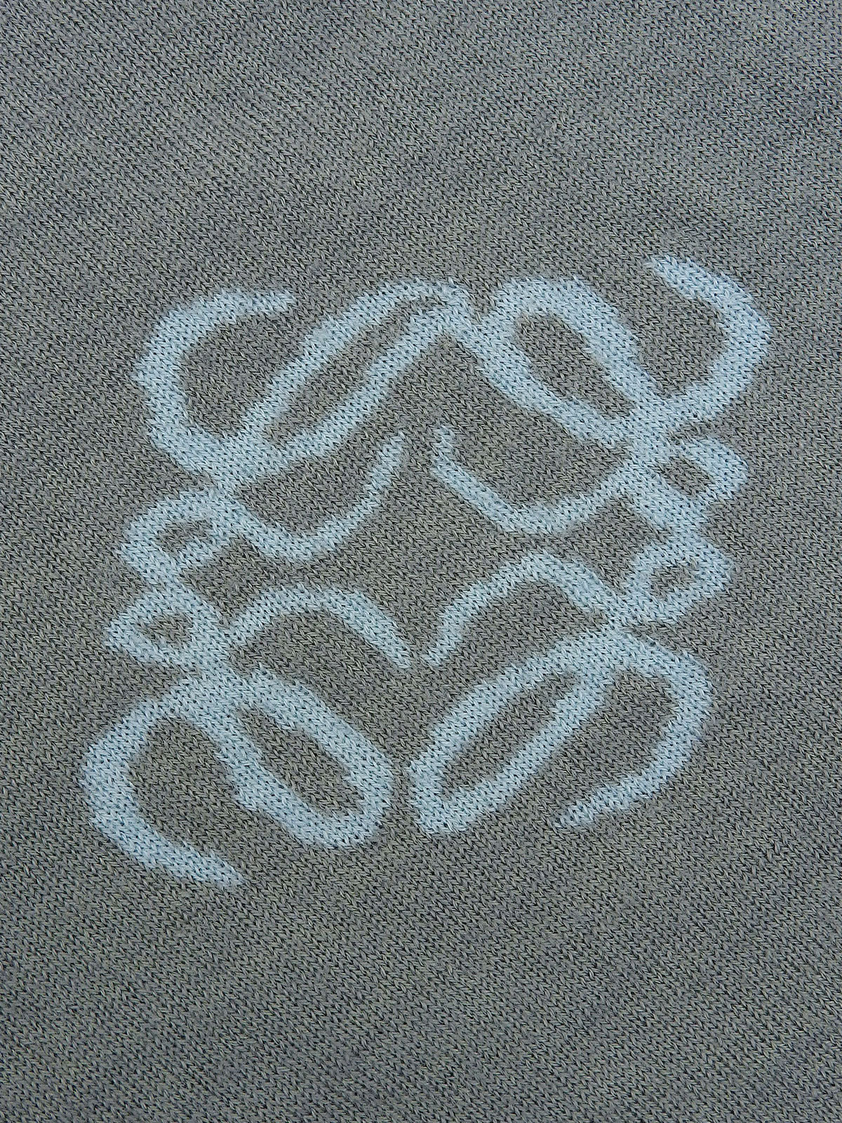 ウールアナグラムパターンショートスリーブVネックニットトップス グレー/ライトブルー