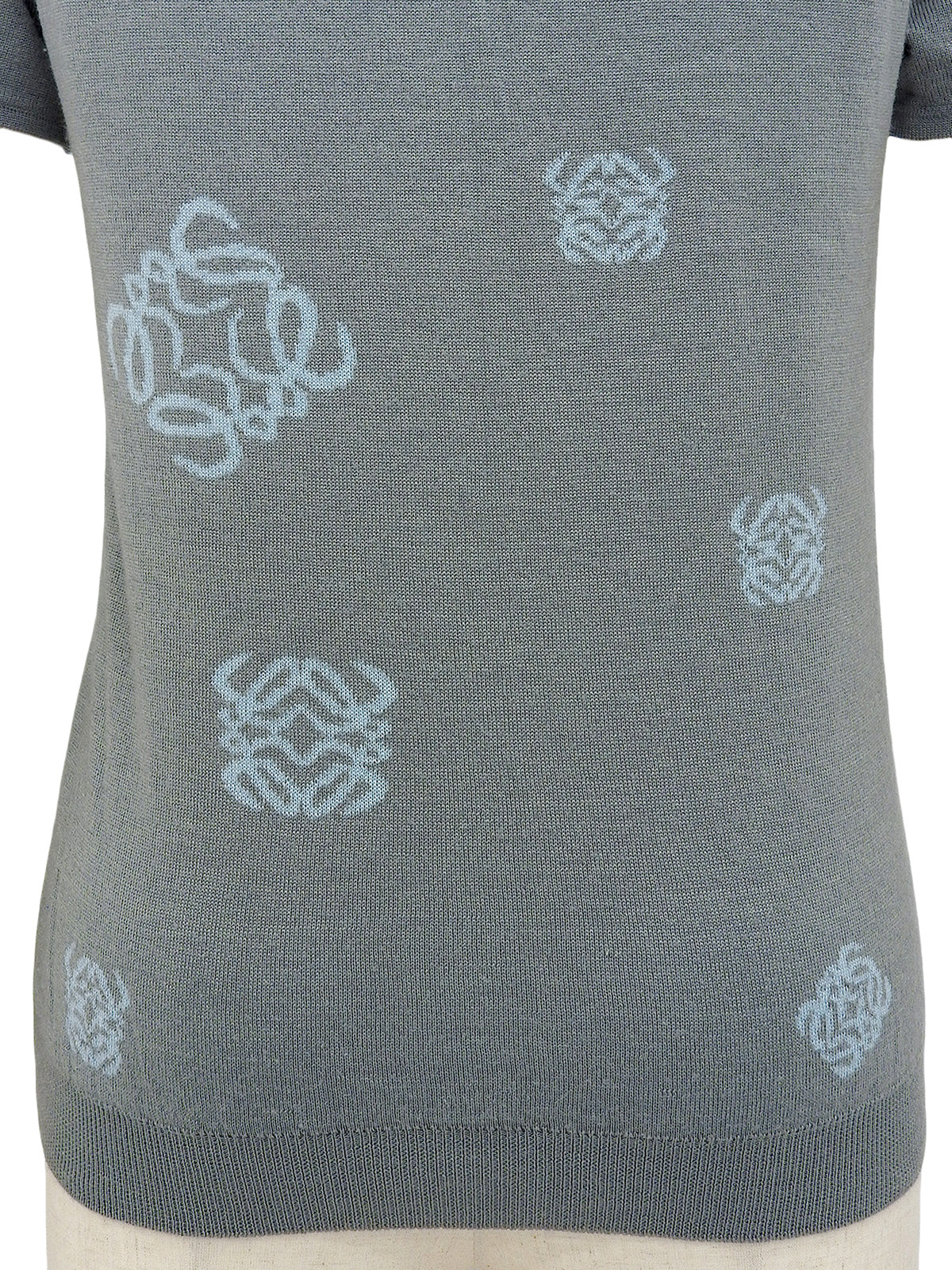 ウールアナグラムパターンショートスリーブVネックニットトップス グレー/ライトブルー