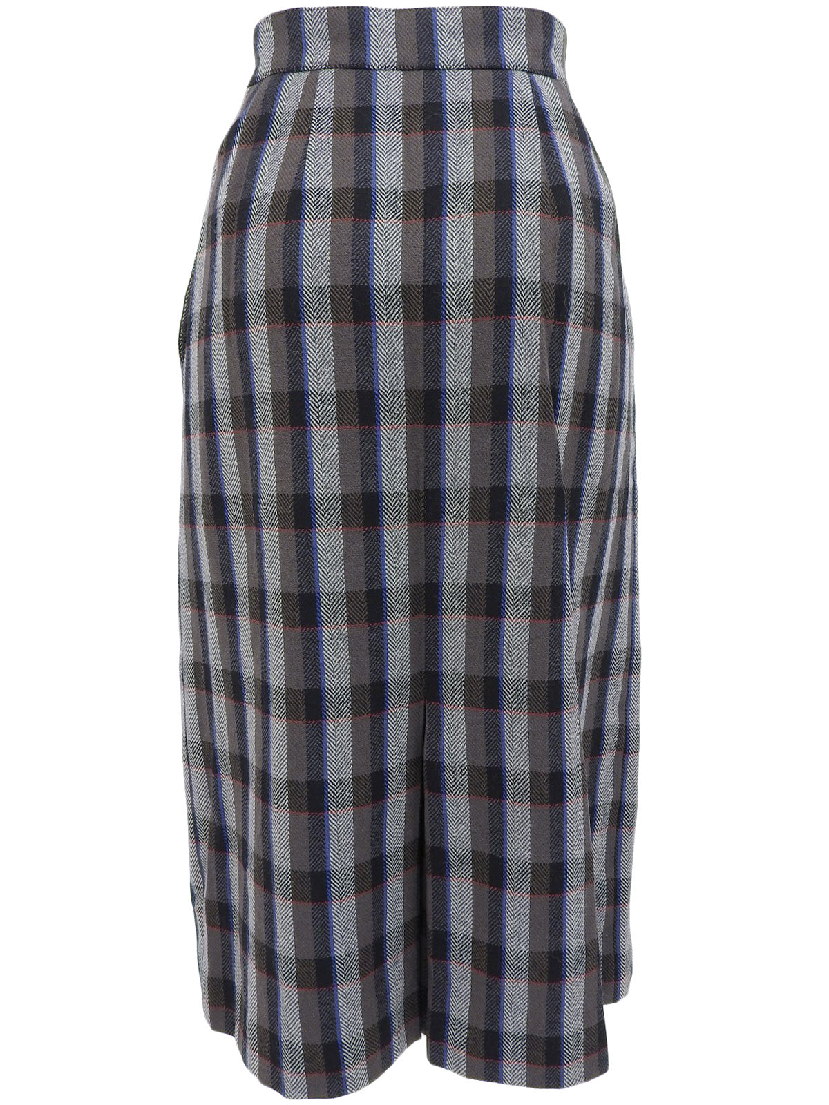 Grey wool check pattern pleated skirt