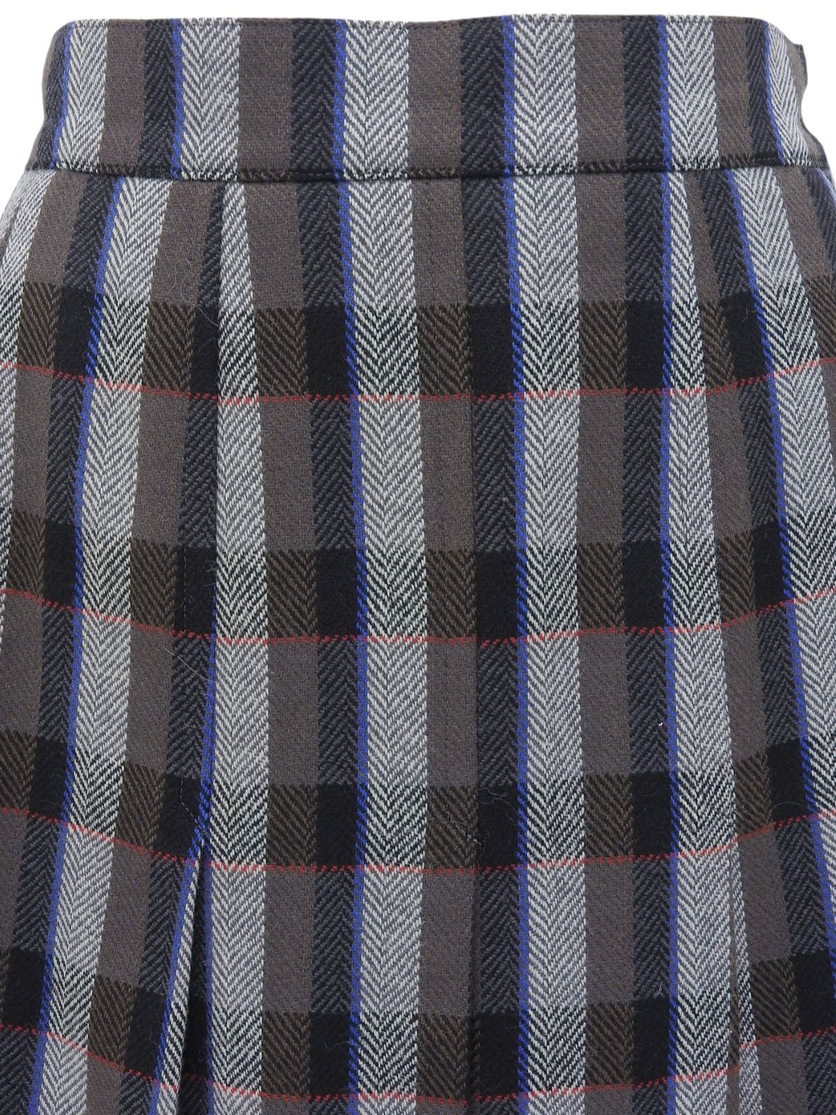 Grey wool check pattern pleated skirt