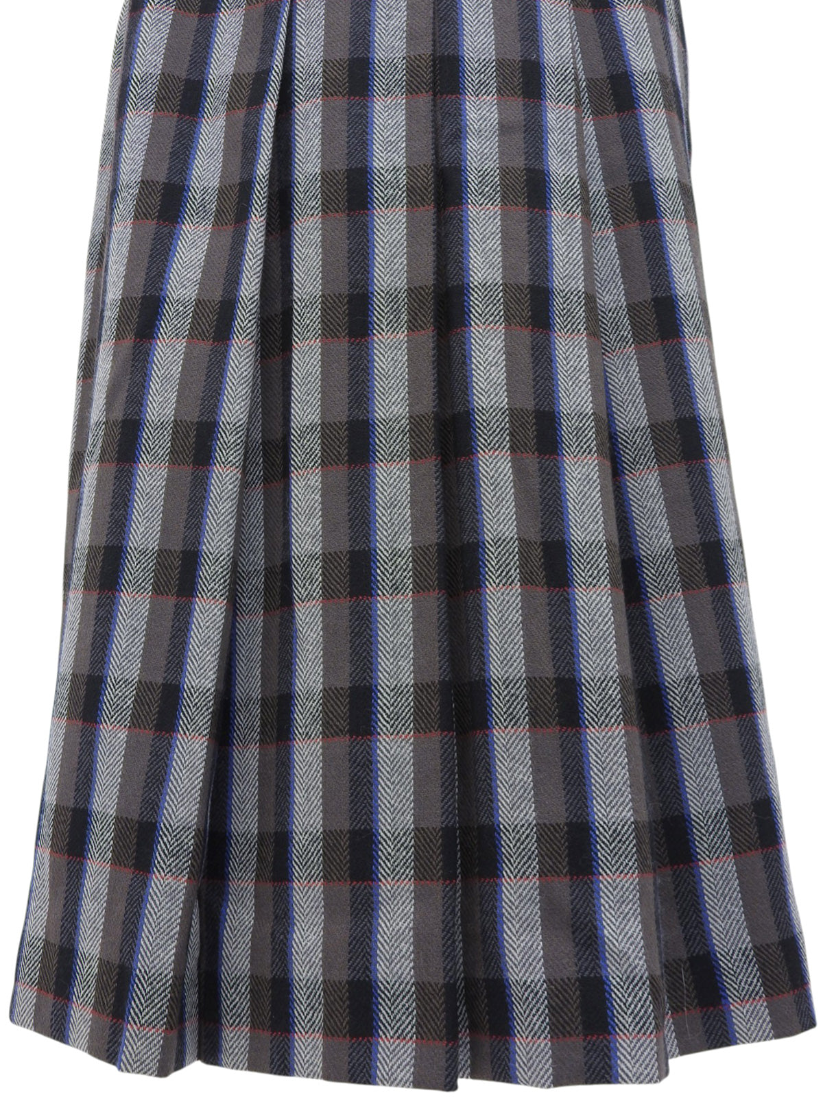 Grey wool check pattern pleated skirt