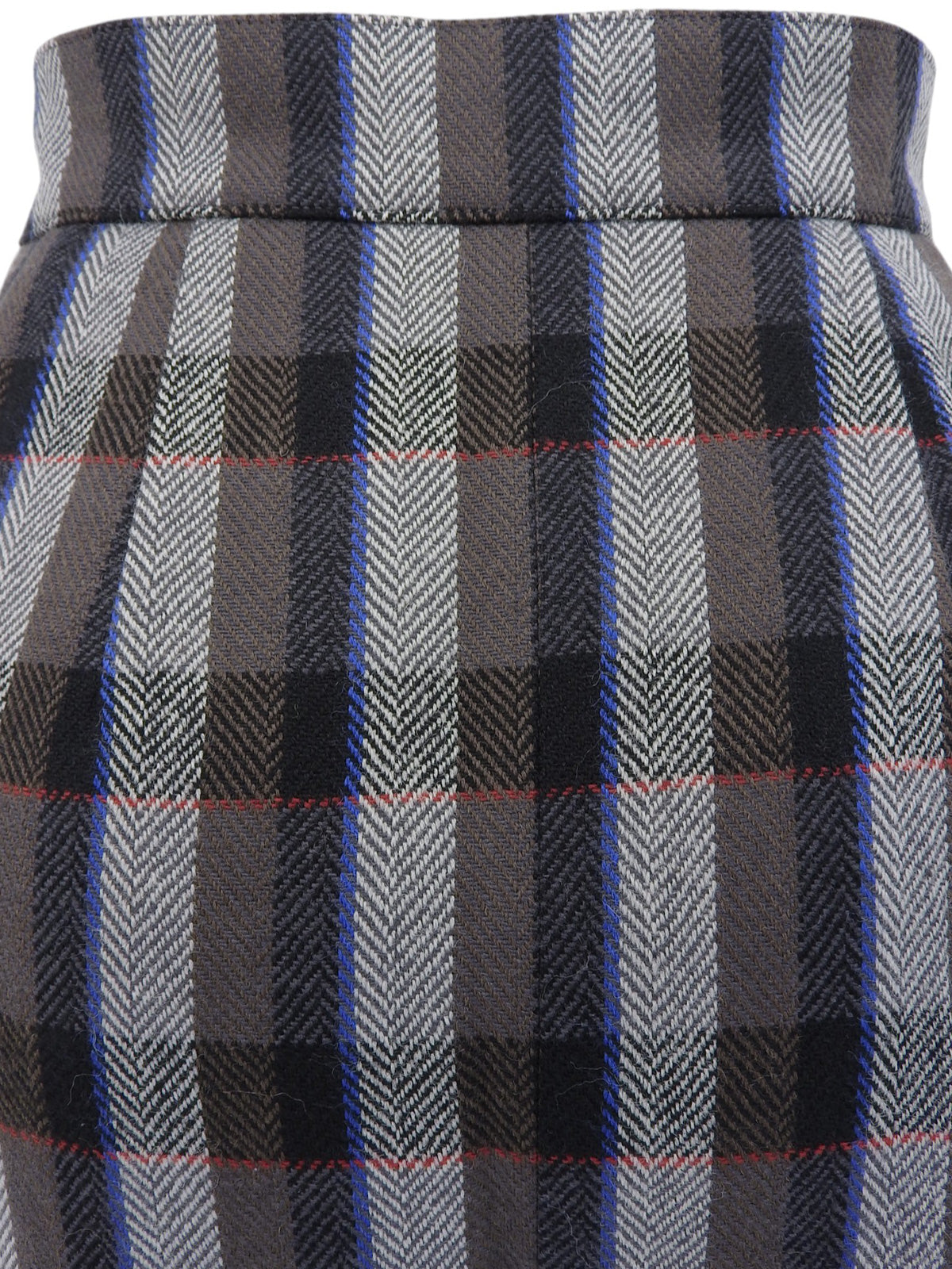 Grey wool check pattern pleated skirt