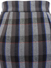 Grey wool check pattern pleated skirt