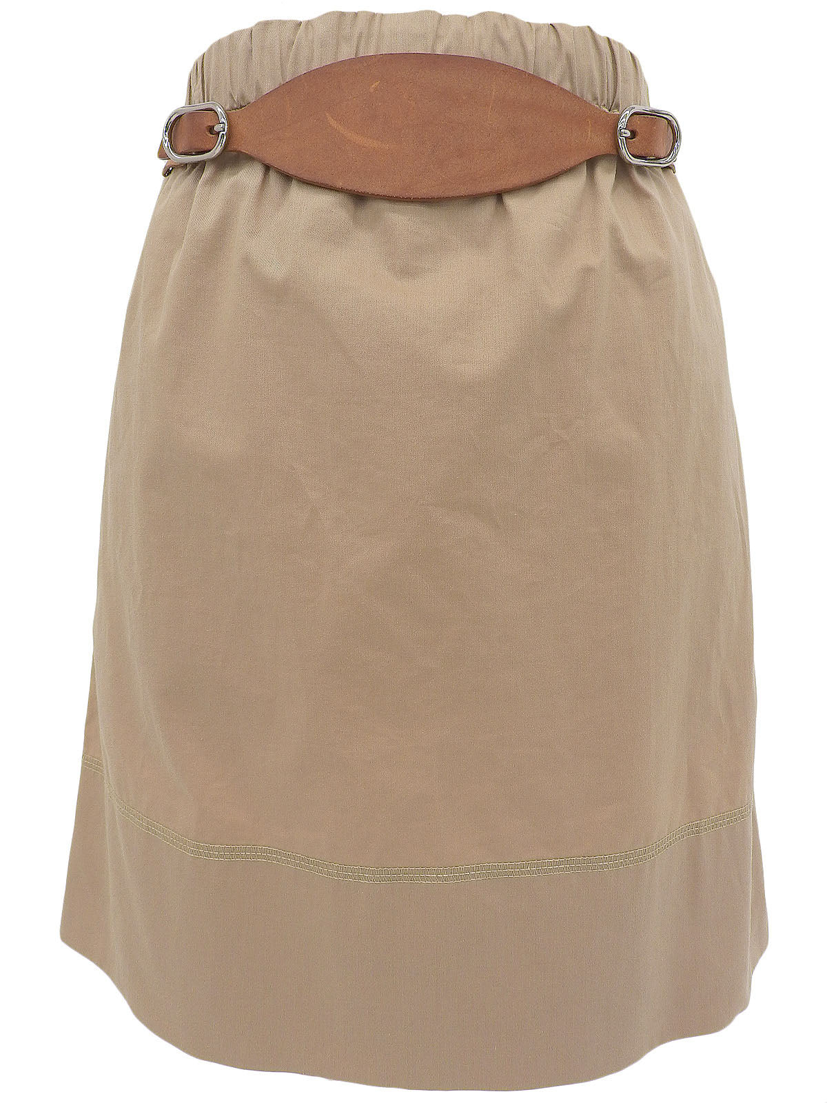 Leather Belt Cotton Skirt in Beige