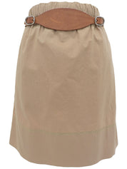 Leather Belt Cotton Skirt in Beige