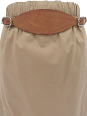 Leather Belt Cotton Skirt in Beige