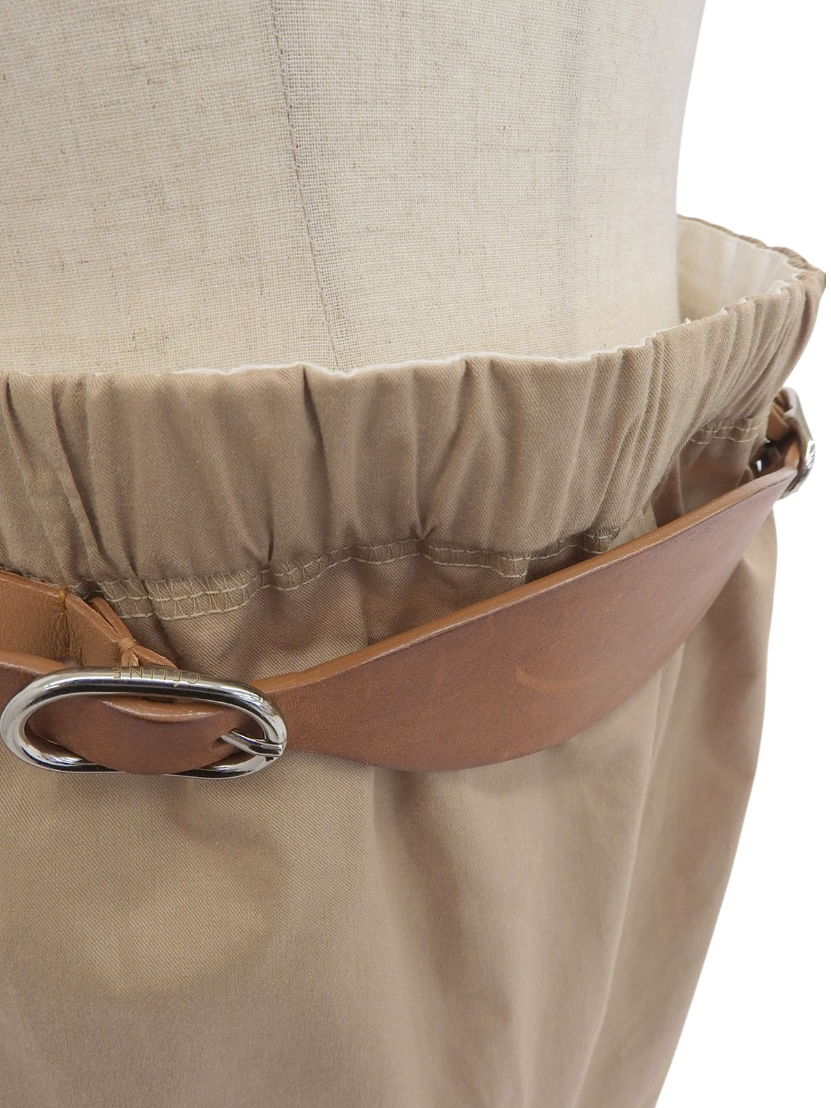 Leather Belt Cotton Skirt in Beige