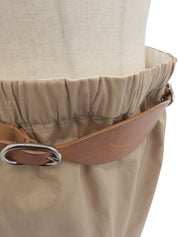 Leather Belt Cotton Skirt in Beige