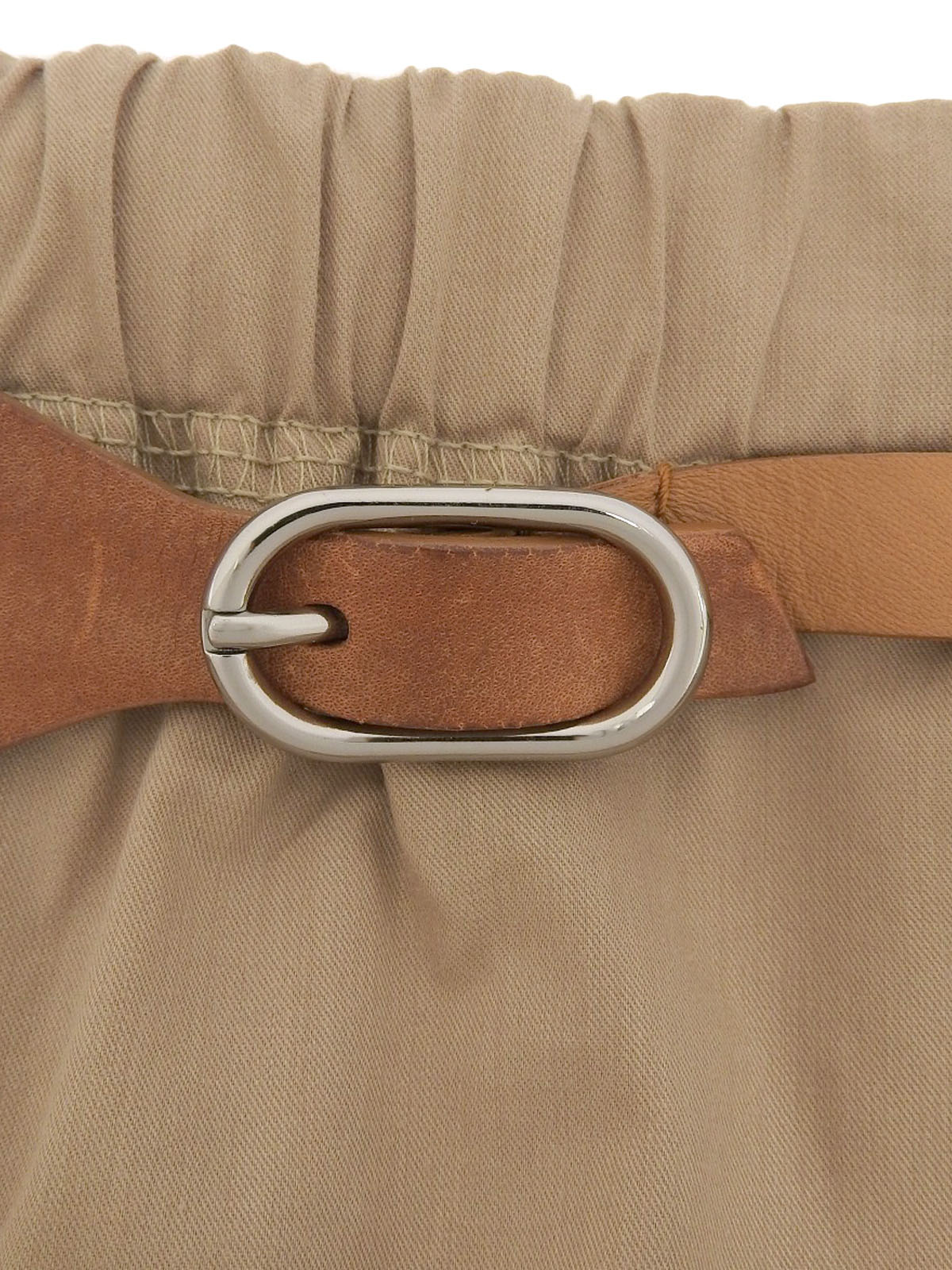 Leather Belt Cotton Skirt in Beige