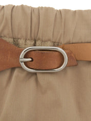 Leather Belt Cotton Skirt in Beige
