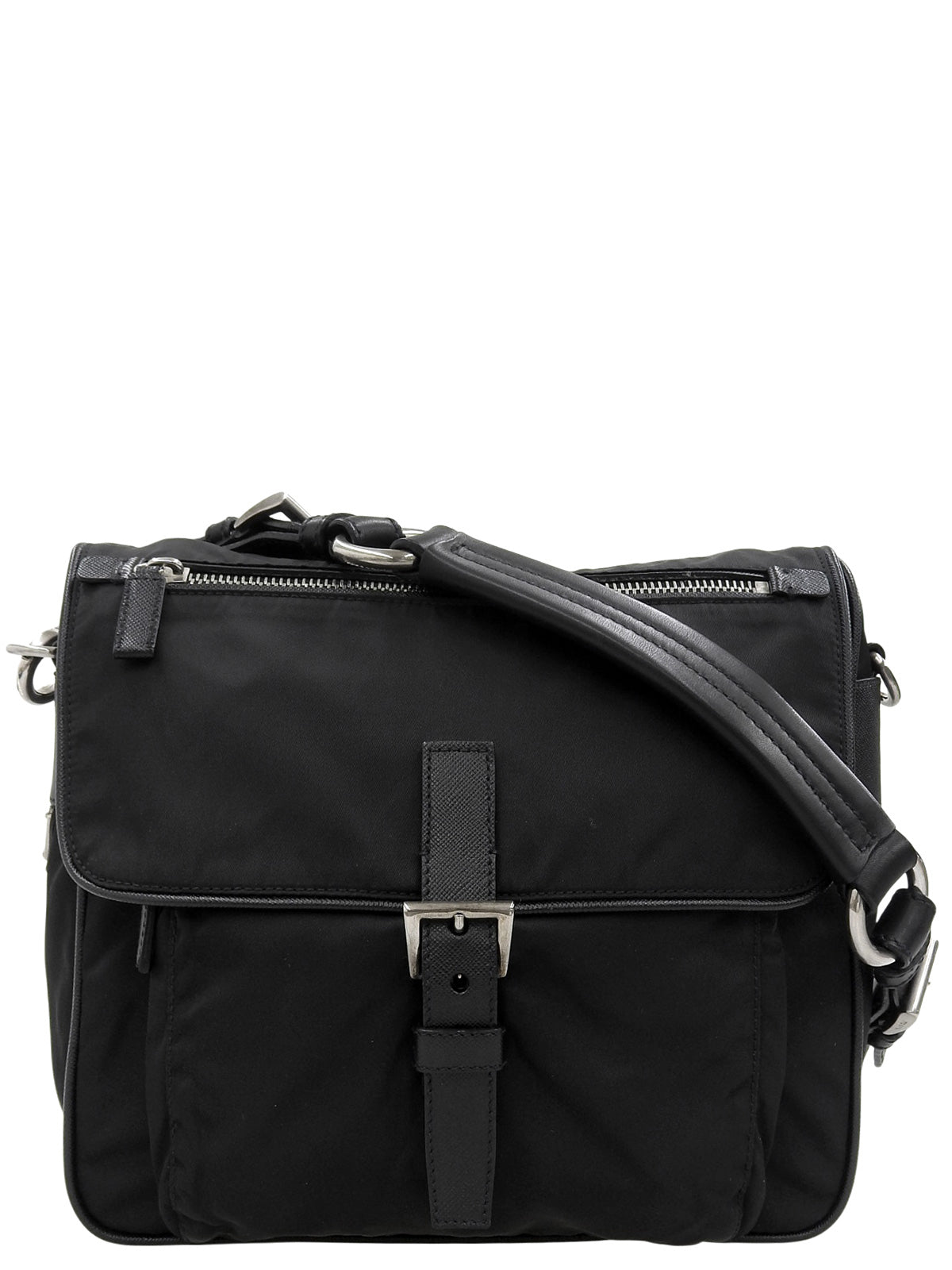 ナイロンロゴプレートワンショルダーバッグ ブラック