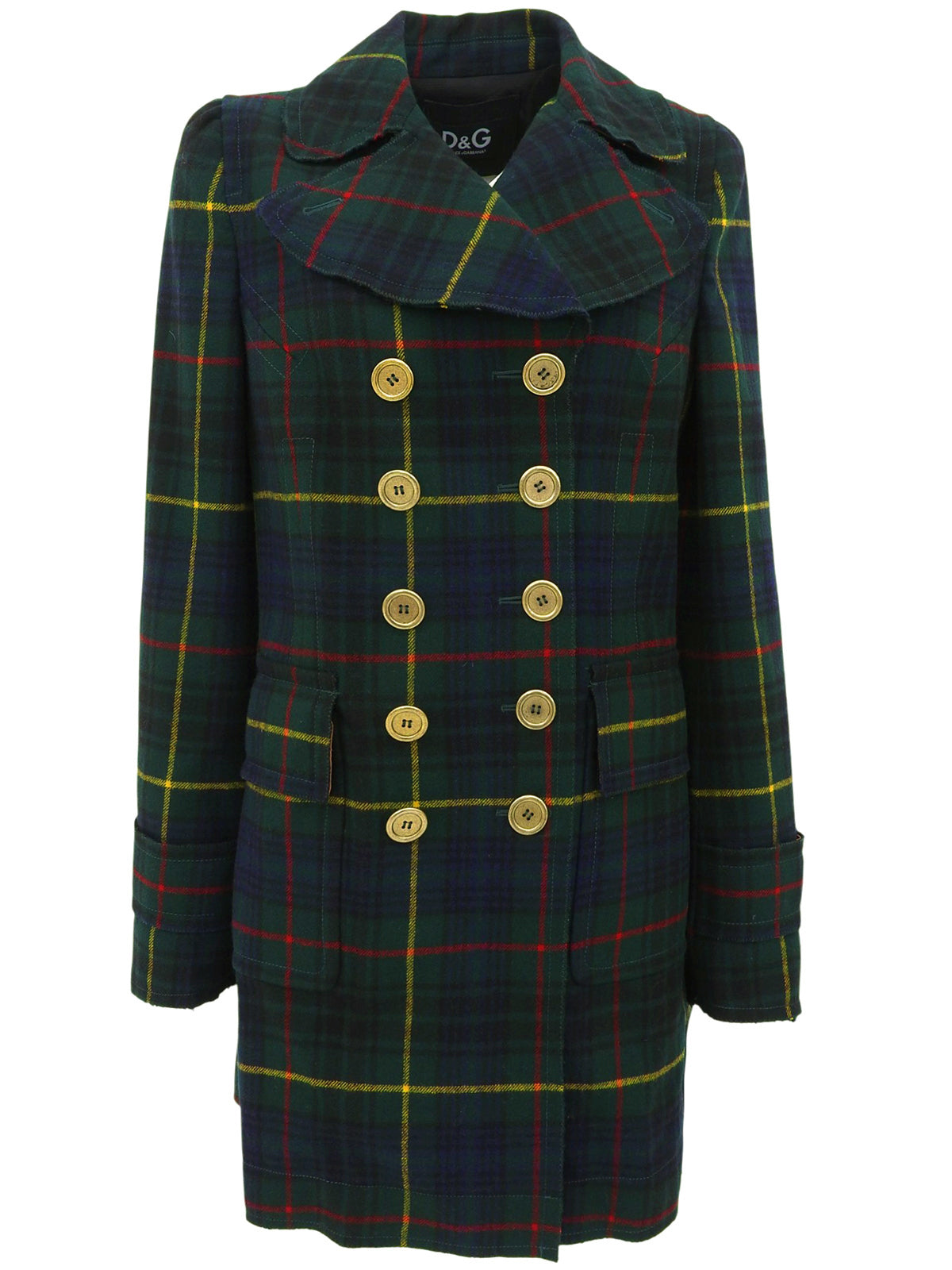 チェックパターンウールコート グリーン／マルチカラー| VINTAGE