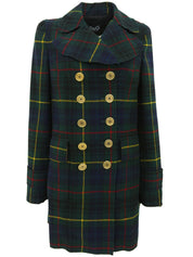 绿色/多色格纹羊毛大衣