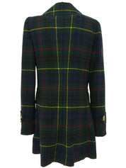 绿色/多色格纹羊毛大衣