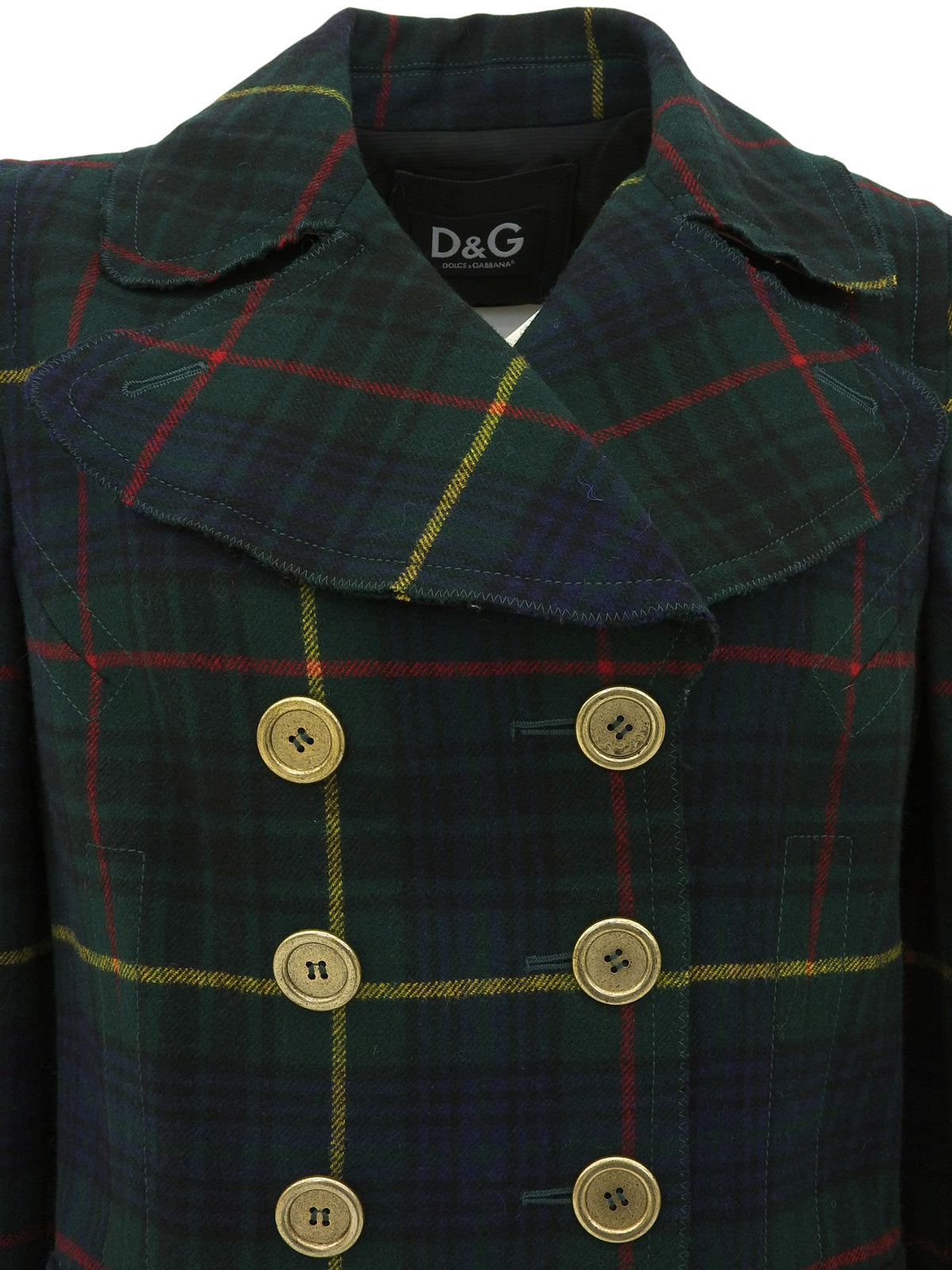 绿色/多色格纹羊毛大衣