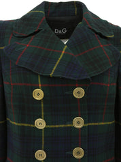 绿色/多色格纹羊毛大衣