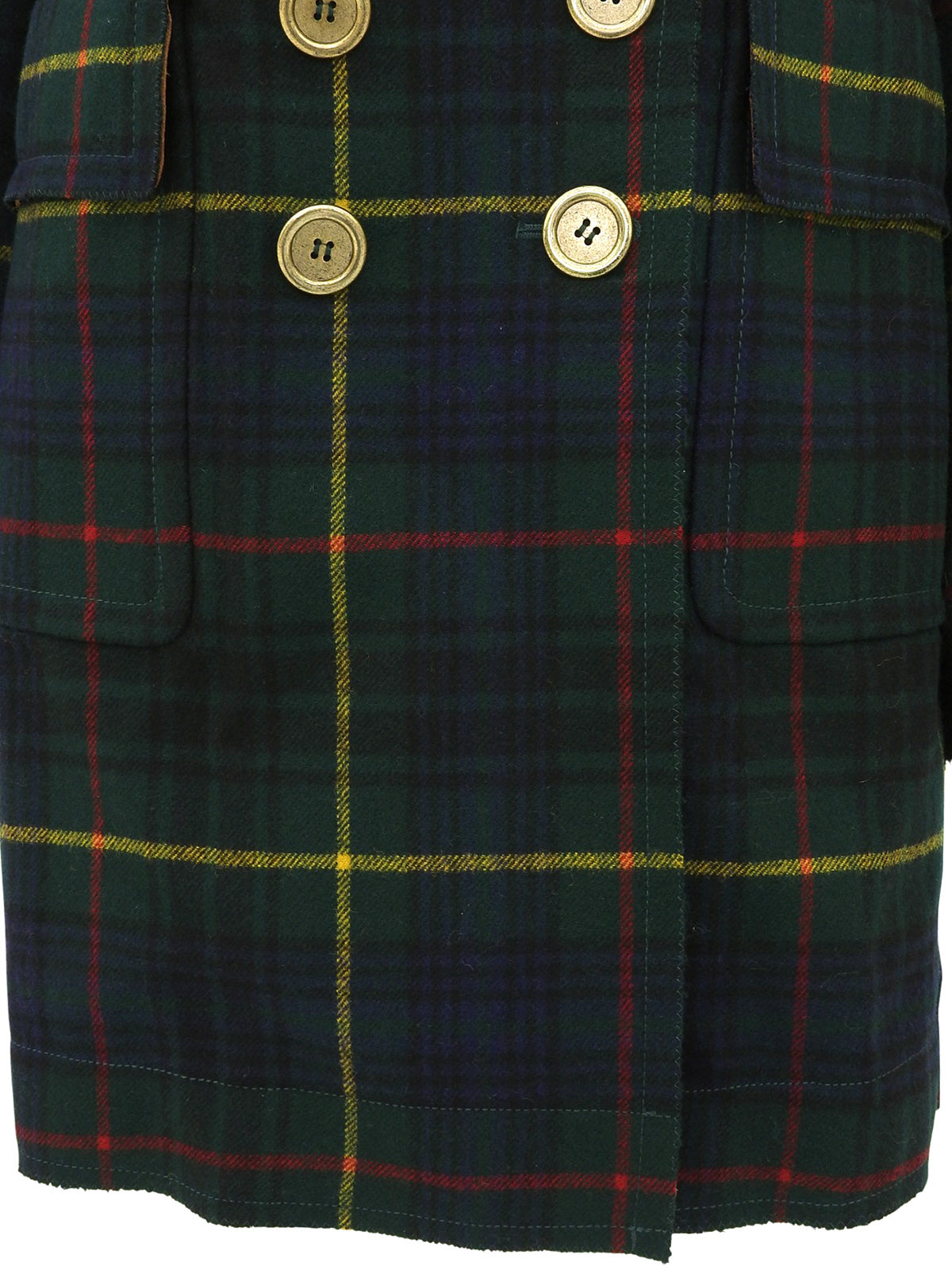 绿色/多色格纹羊毛大衣